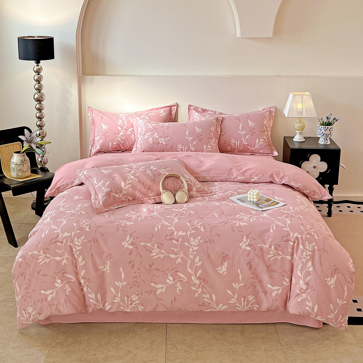 91家纺网 家纺一手货源 找家纺 亿梵家居 2026新款全棉纯棉磨毛四件套 春和景明-粉