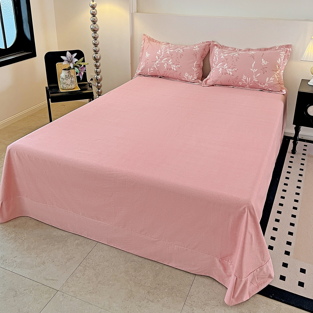 91家纺网 家纺一手货源 找家纺 亿梵家居 2026新款全棉纯棉磨毛四件套 春和景明-粉