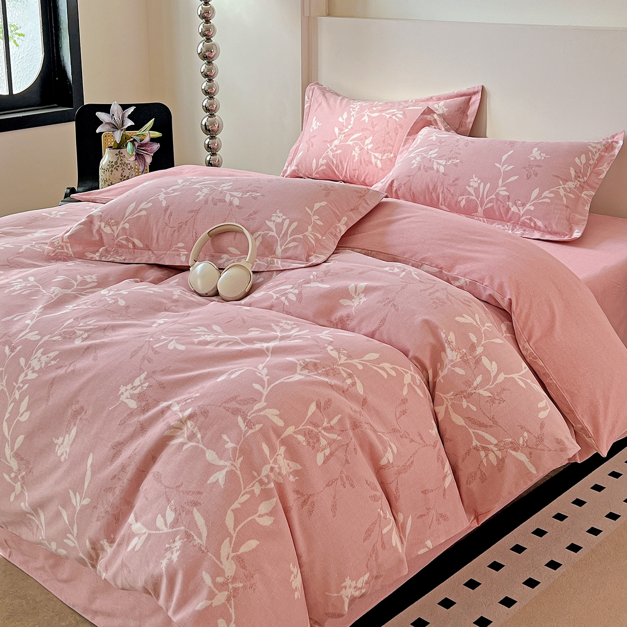 91家纺网 家纺一手货源 找家纺 亿梵家居 2026新款全棉纯棉磨毛四件套 春和景明-粉