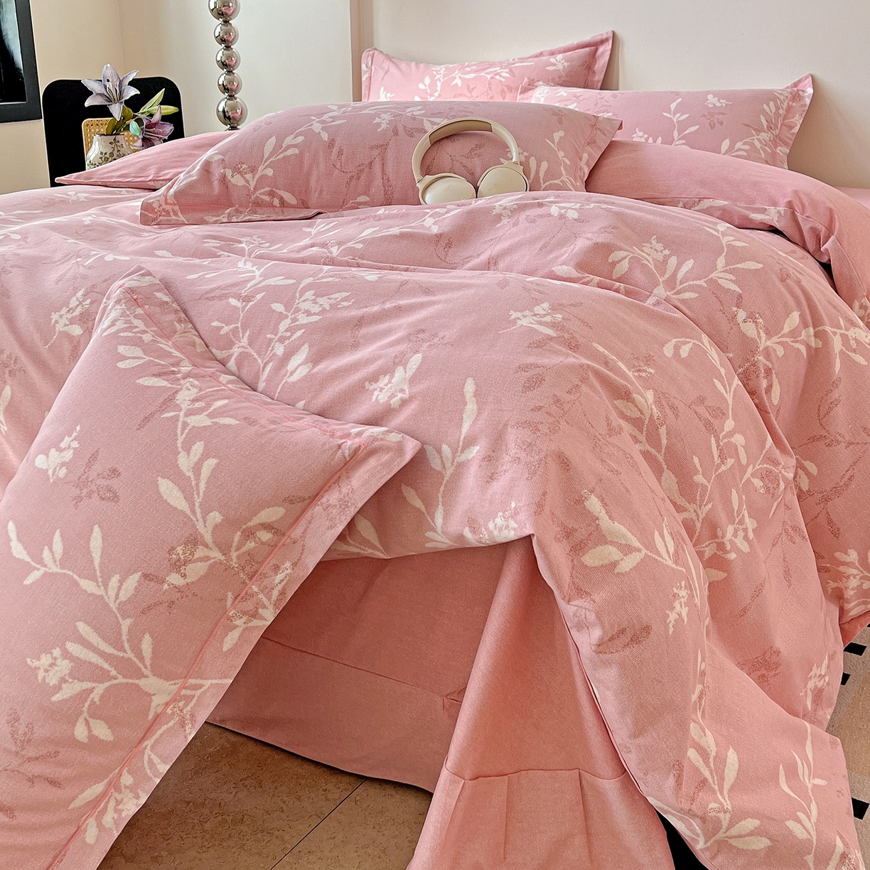 91家纺网 家纺一手货源 找家纺 亿梵家居 2026新款全棉纯棉磨毛四件套 春和景明-粉