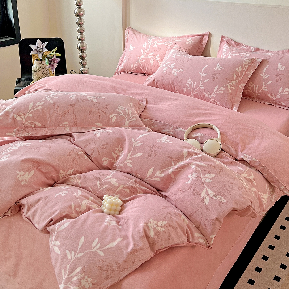 91家纺网 家纺一手货源 找家纺 亿梵家居 2026新款全棉纯棉磨毛四件套 春和景明-粉