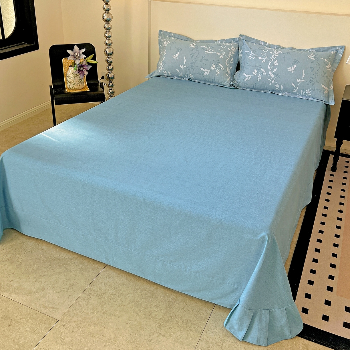 91家纺网 家纺一手货源 找家纺 亿梵家居 2026新款全棉纯棉磨毛四件套 春和景明-蓝