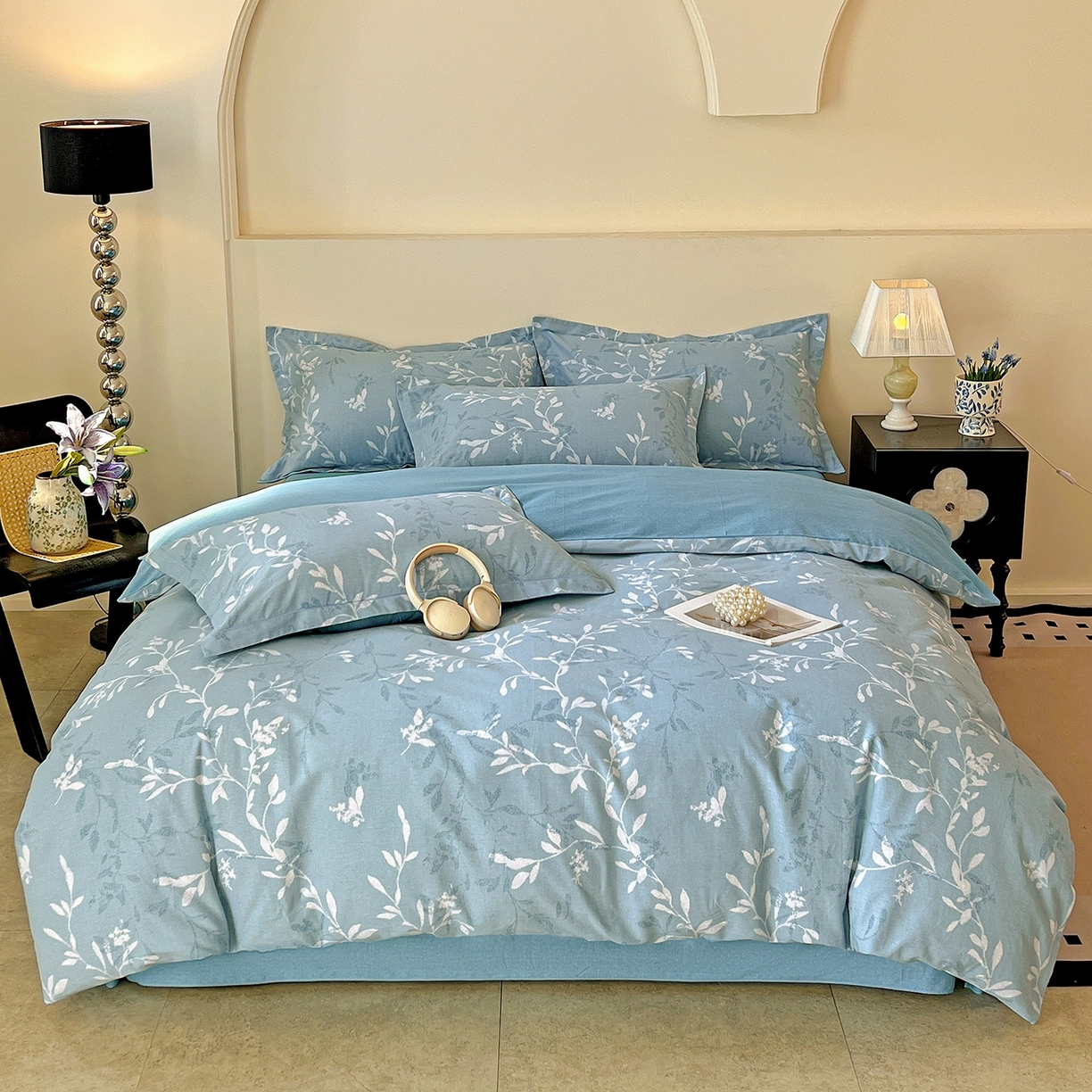 91家纺网 家纺一手货源 找家纺 亿梵家居 2026新款全棉纯棉磨毛四件套 春和景明-蓝