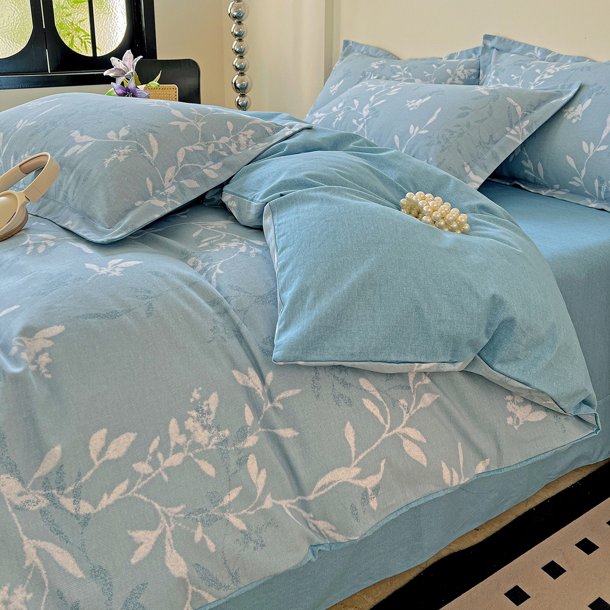 91家纺网 家纺一手货源 找家纺 亿梵家居 2026新款全棉纯棉磨毛四件套 春和景明-蓝