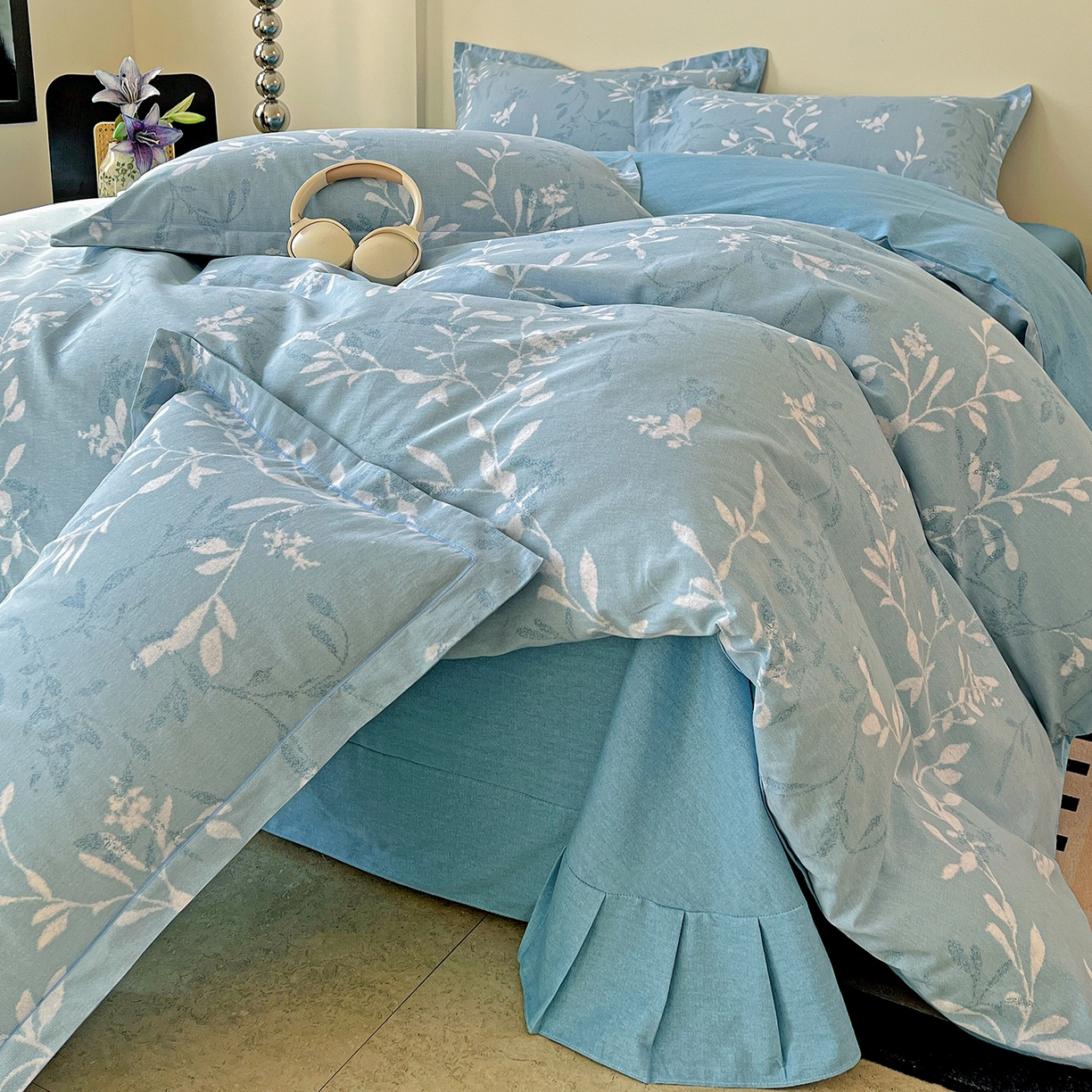 91家纺网 家纺一手货源 找家纺 亿梵家居 2026新款全棉纯棉磨毛四件套 春和景明-蓝