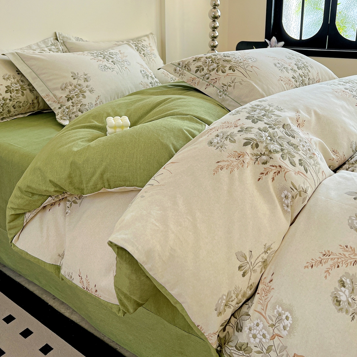 亿梵家居 2026新款全棉纯棉磨毛四件套 繁花-绿