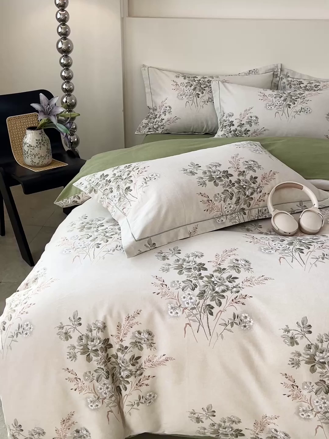 91家纺网 家纺一手货源 找家纺 亿梵家居 2026新款全棉纯棉磨毛四件套 繁花-绿