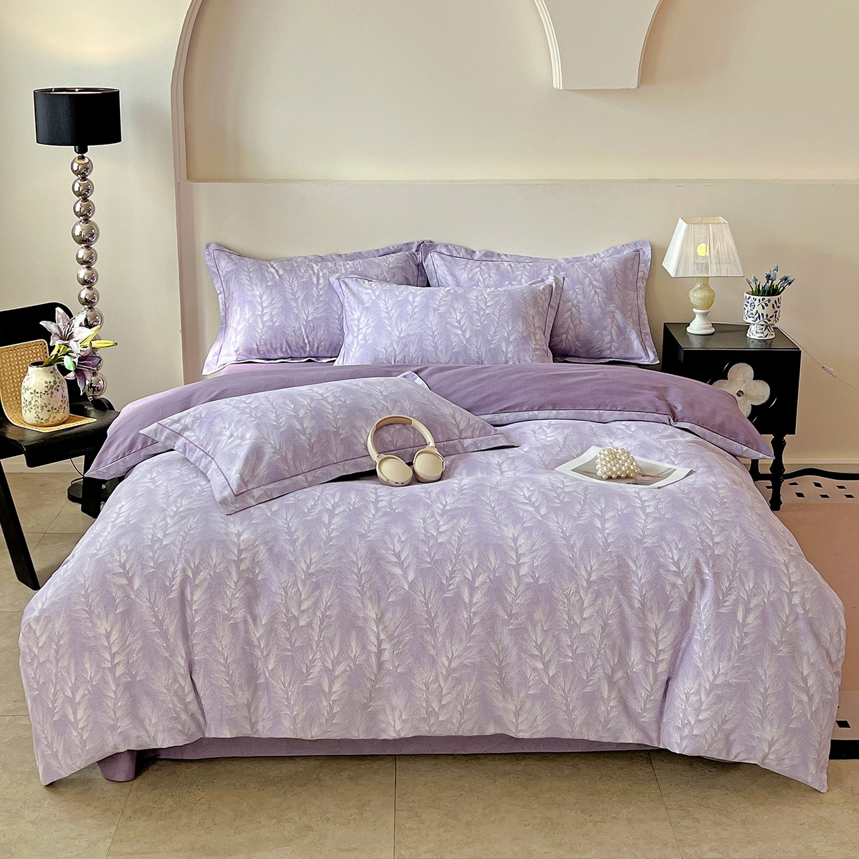 91家纺网 家纺一手货源 找家纺 亿梵家居 2026新款全棉纯棉磨毛四件套 丰收季节-紫