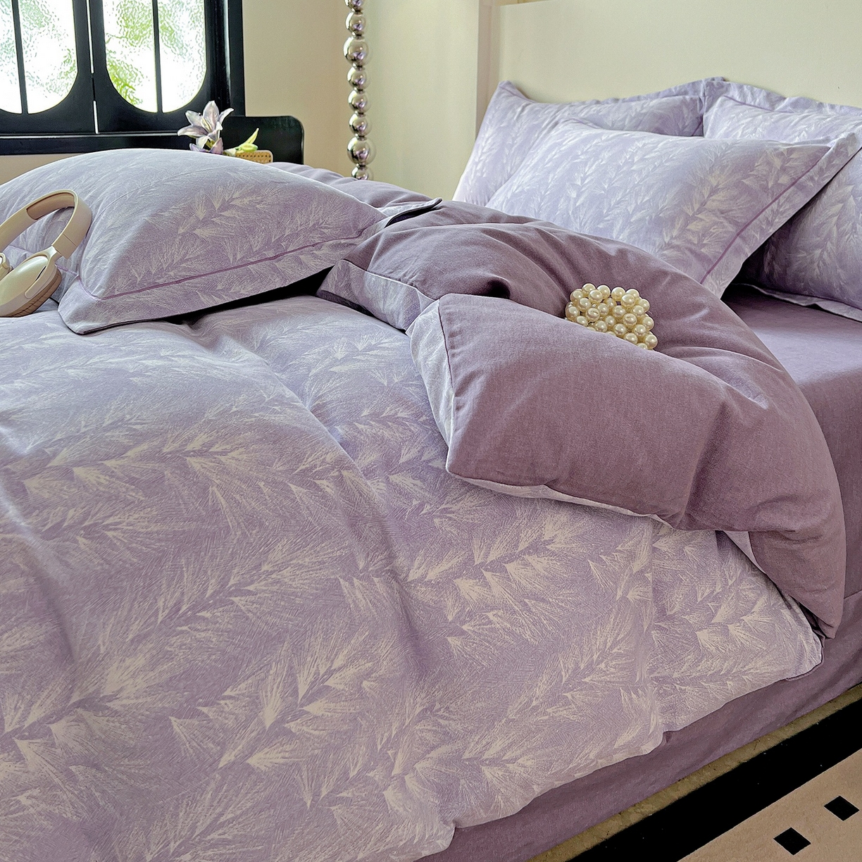 91家纺网 家纺一手货源 找家纺 亿梵家居 2026新款全棉纯棉磨毛四件套 丰收季节-紫