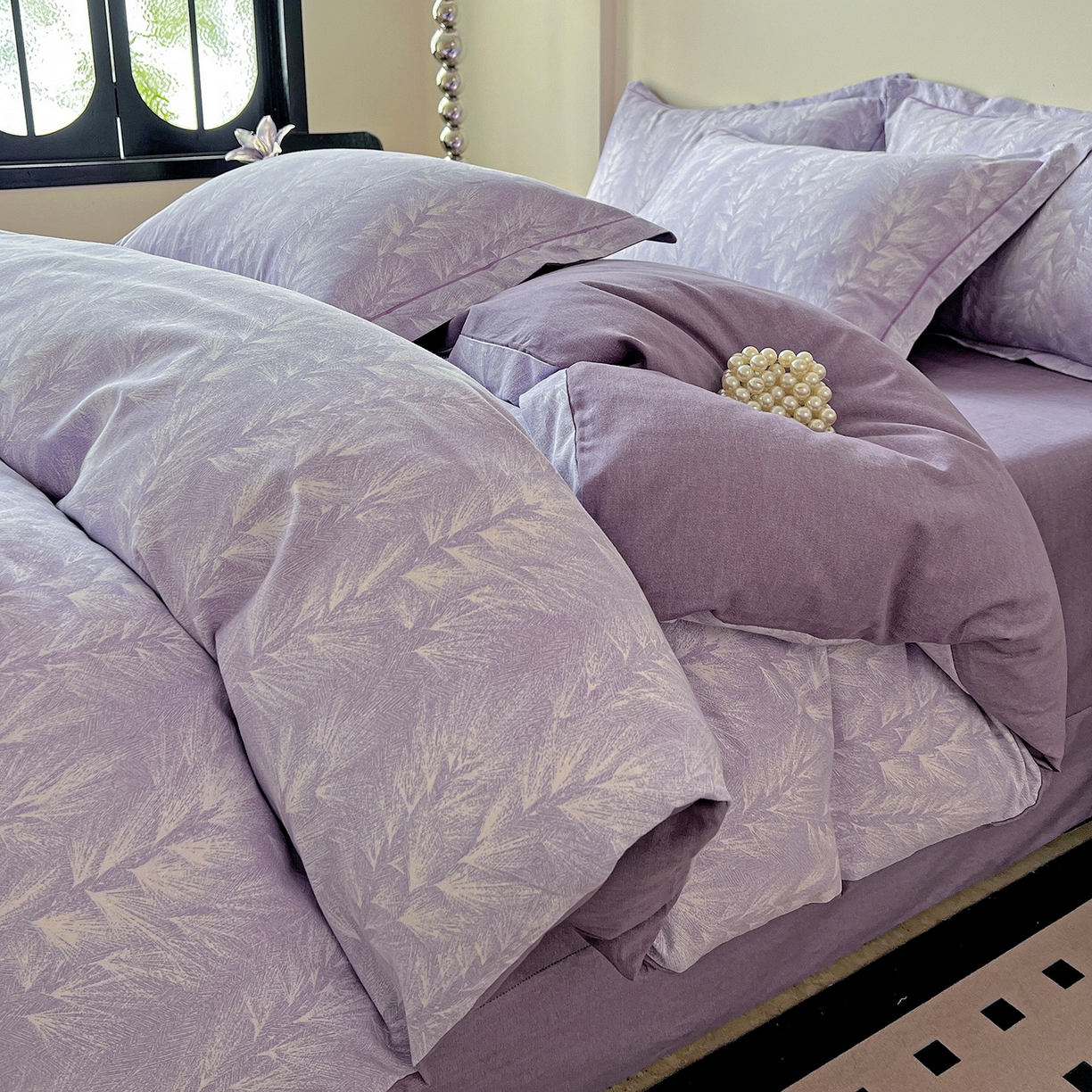 91家纺网 家纺一手货源 找家纺 亿梵家居 2026新款全棉纯棉磨毛四件套 丰收季节-紫