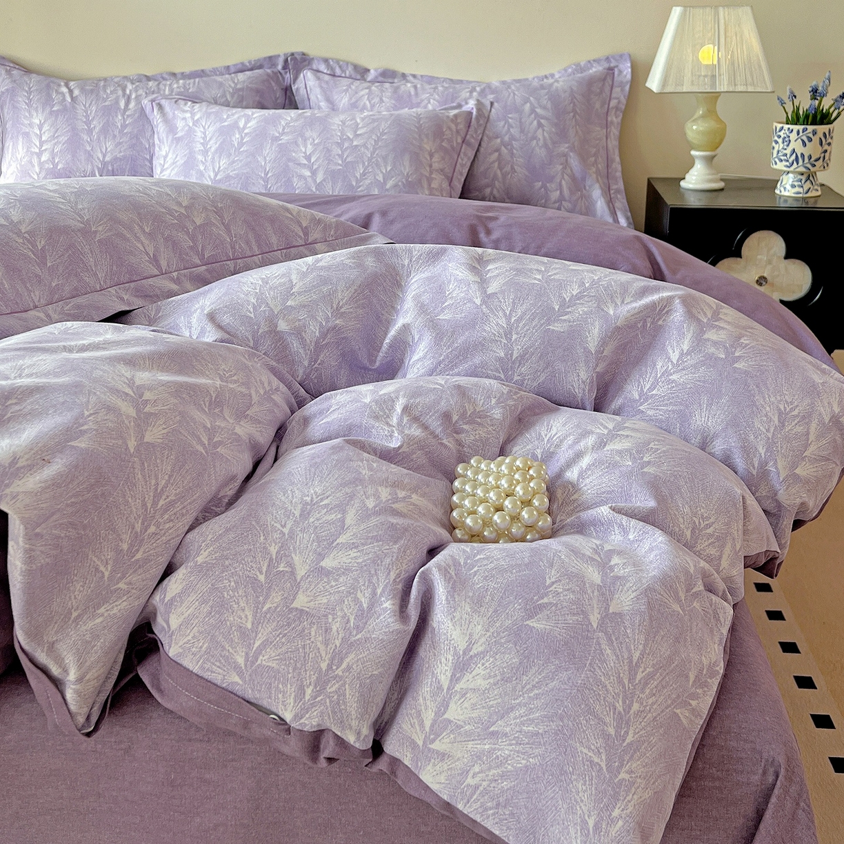 91家纺网 家纺一手货源 找家纺 亿梵家居 2026新款全棉纯棉磨毛四件套 丰收季节-紫