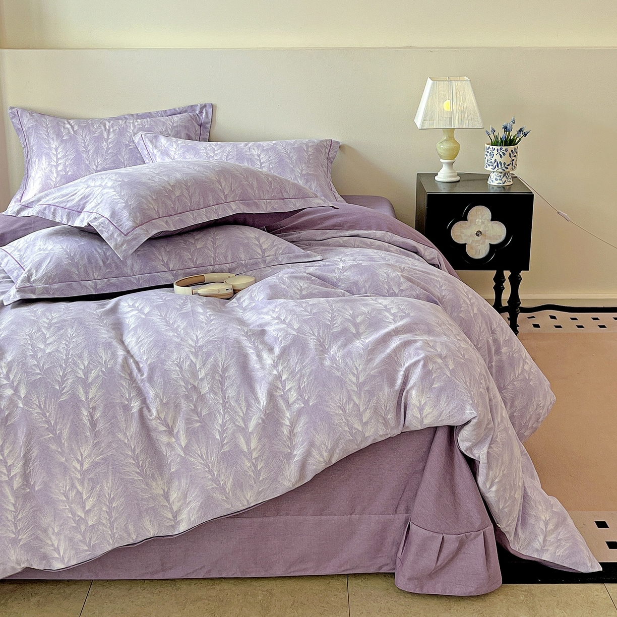 91家纺网 家纺一手货源 找家纺 亿梵家居 2026新款全棉纯棉磨毛四件套 丰收季节-紫