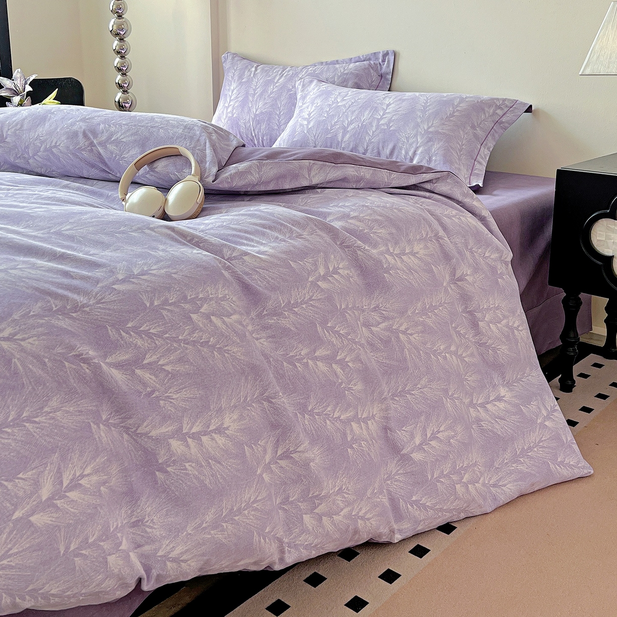 91家纺网 家纺一手货源 找家纺 亿梵家居 2026新款全棉纯棉磨毛四件套 丰收季节-紫