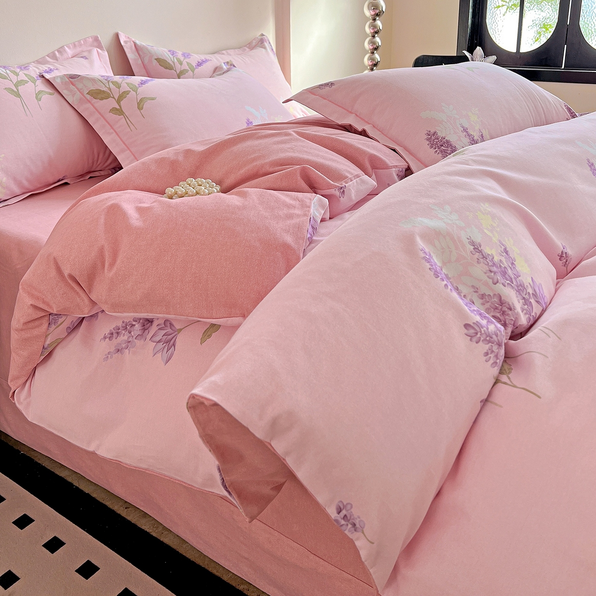 亿梵家居 2026新款全棉纯棉磨毛四件套 风中摇曳-粉