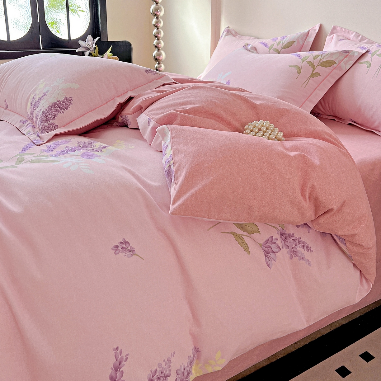 91家纺网 家纺一手货源 找家纺 亿梵家居 2026新款全棉纯棉磨毛四件套 风中摇曳-粉