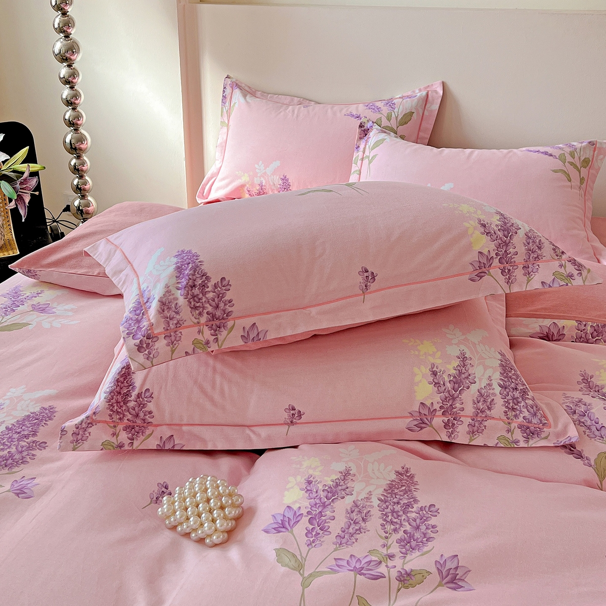 91家纺网 家纺一手货源 找家纺 亿梵家居 2026新款全棉纯棉磨毛四件套 风中摇曳-粉