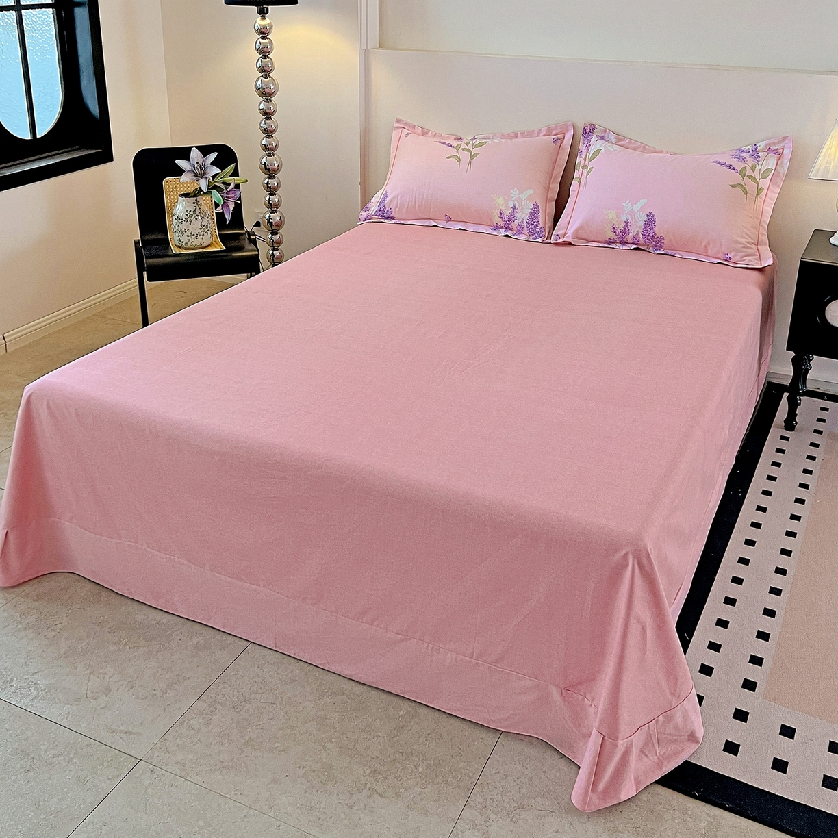 91家纺网 家纺一手货源 找家纺 亿梵家居 2026新款全棉纯棉磨毛四件套 风中摇曳-粉