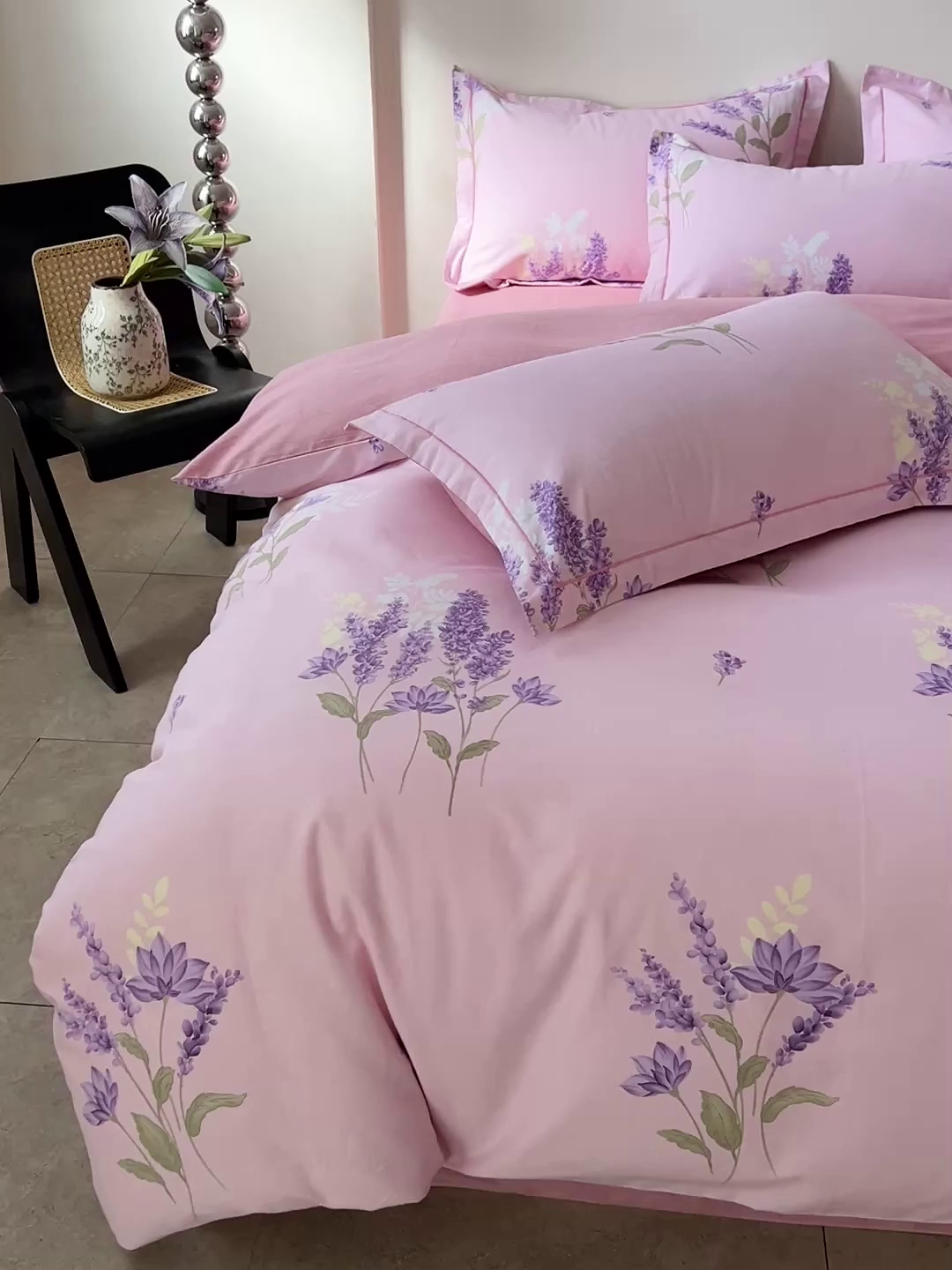 91家纺网 家纺一手货源 找家纺 亿梵家居 2026新款全棉纯棉磨毛四件套 风中摇曳-粉