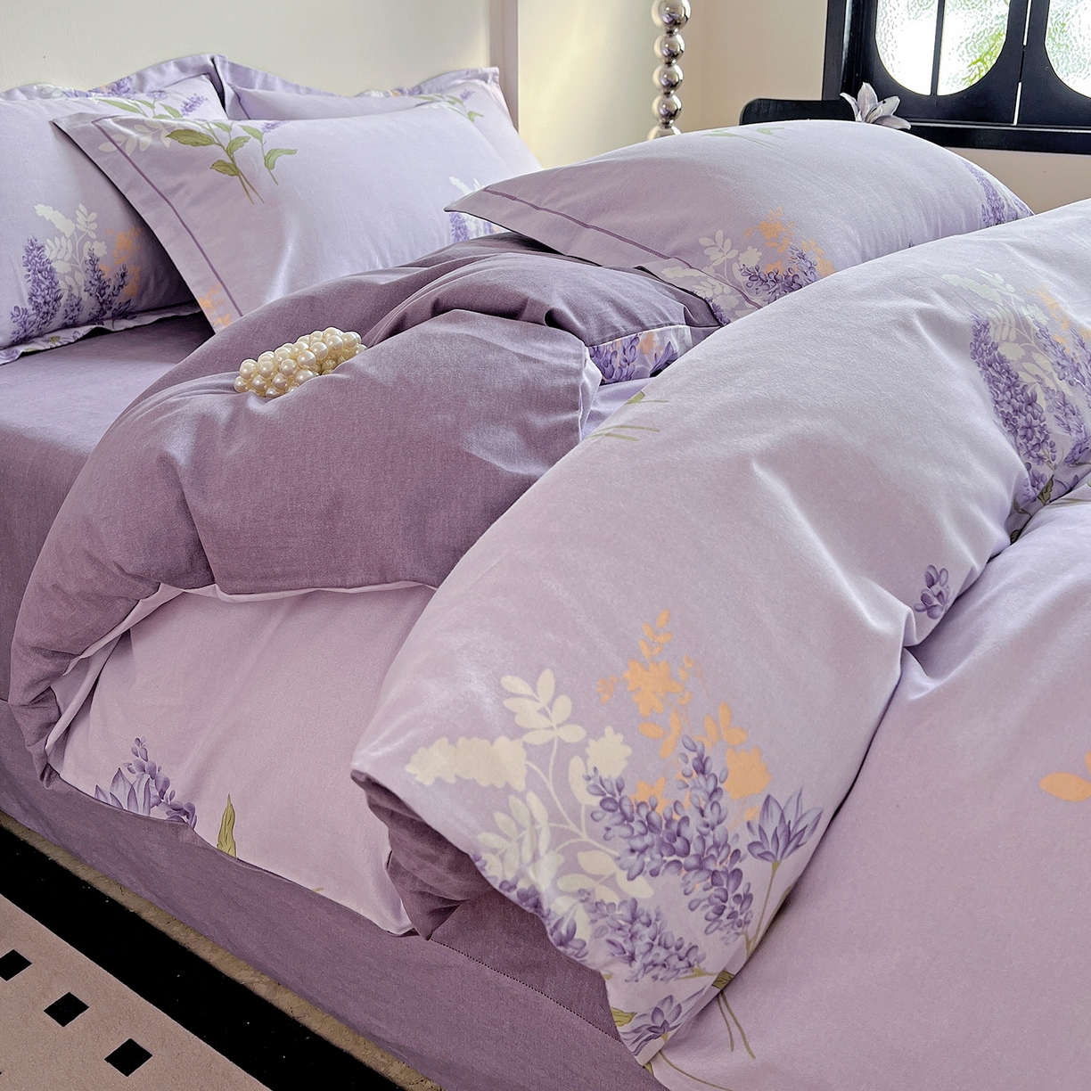 亿梵家居 2026新款全棉纯棉磨毛四件套 风中摇曳-紫
