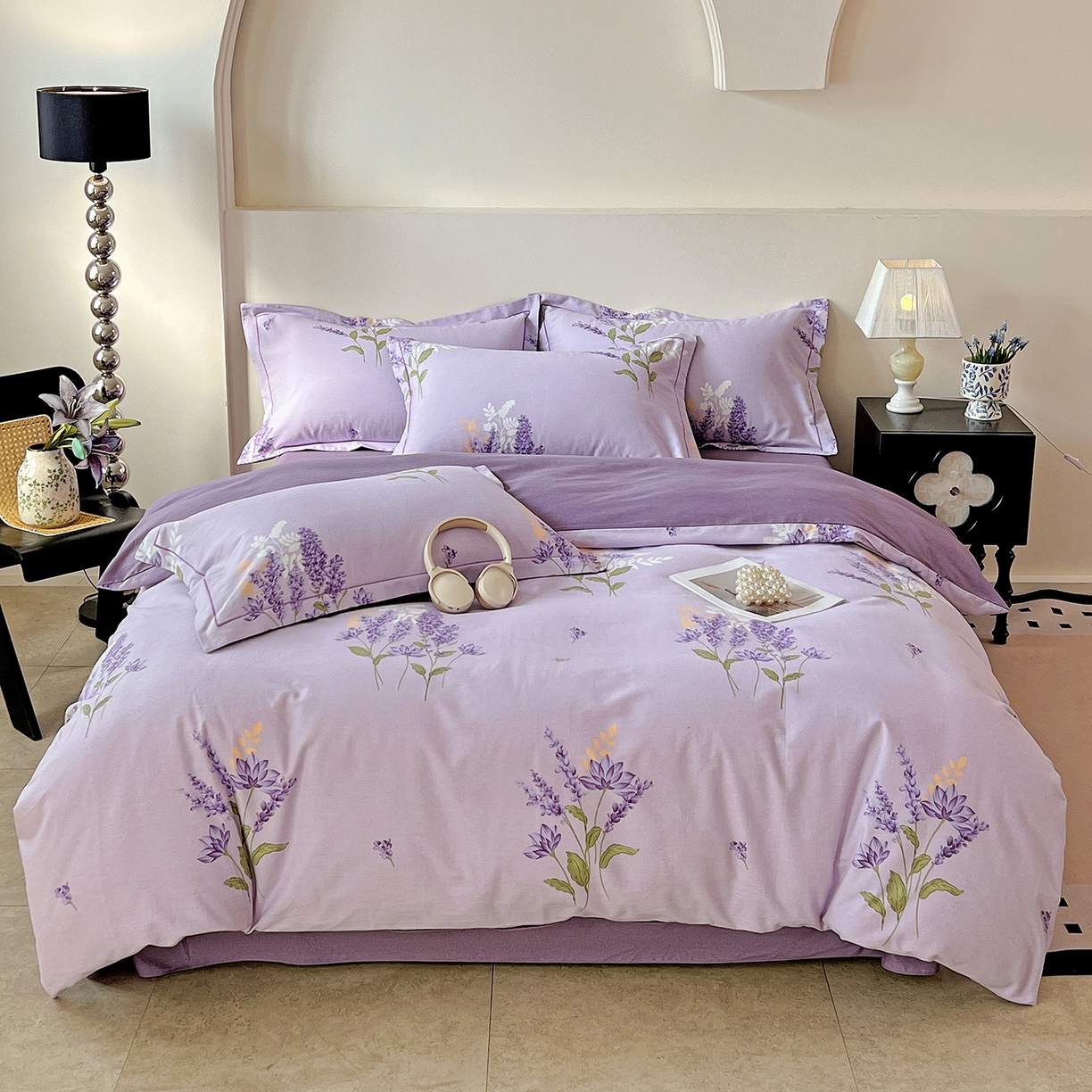 91家纺网 家纺一手货源 找家纺 亿梵家居 2026新款全棉纯棉磨毛四件套 风中摇曳-紫