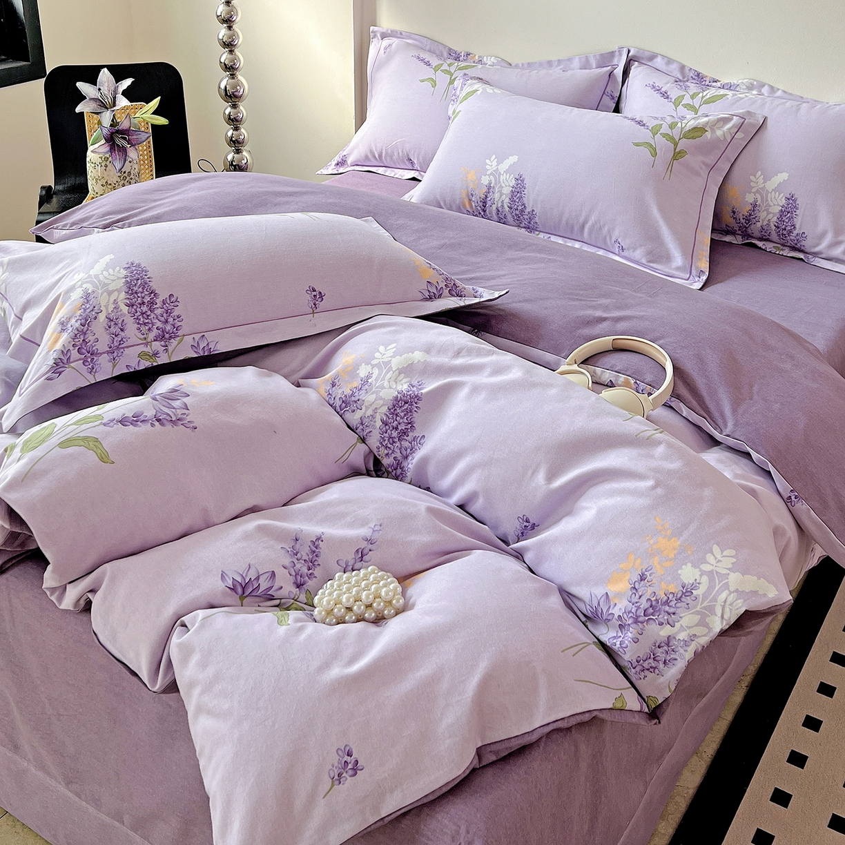 91家纺网 家纺一手货源 找家纺 亿梵家居 2026新款全棉纯棉磨毛四件套 风中摇曳-紫