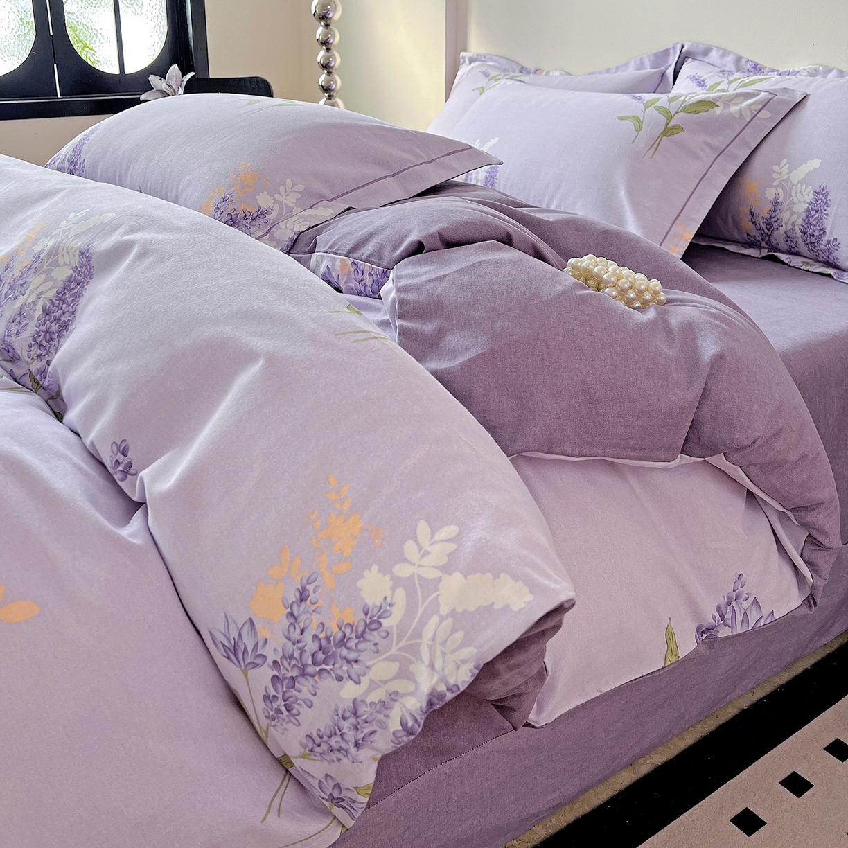 91家纺网 家纺一手货源 找家纺 亿梵家居 2026新款全棉纯棉磨毛四件套 风中摇曳-紫