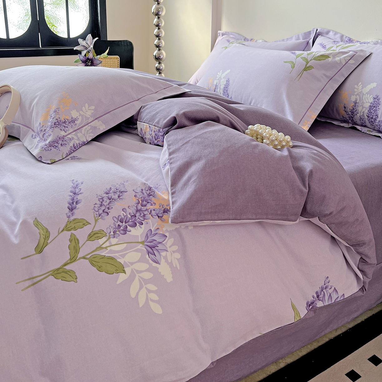 91家纺网 家纺一手货源 找家纺 亿梵家居 2026新款全棉纯棉磨毛四件套 风中摇曳-紫