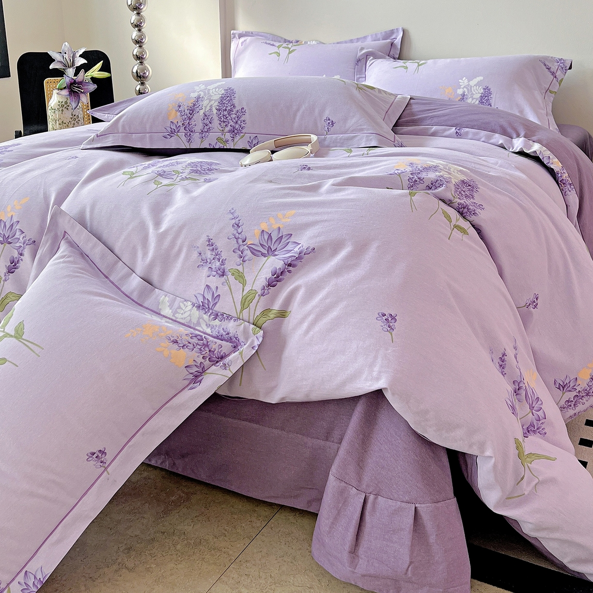 91家纺网 家纺一手货源 找家纺 亿梵家居 2026新款全棉纯棉磨毛四件套 风中摇曳-紫