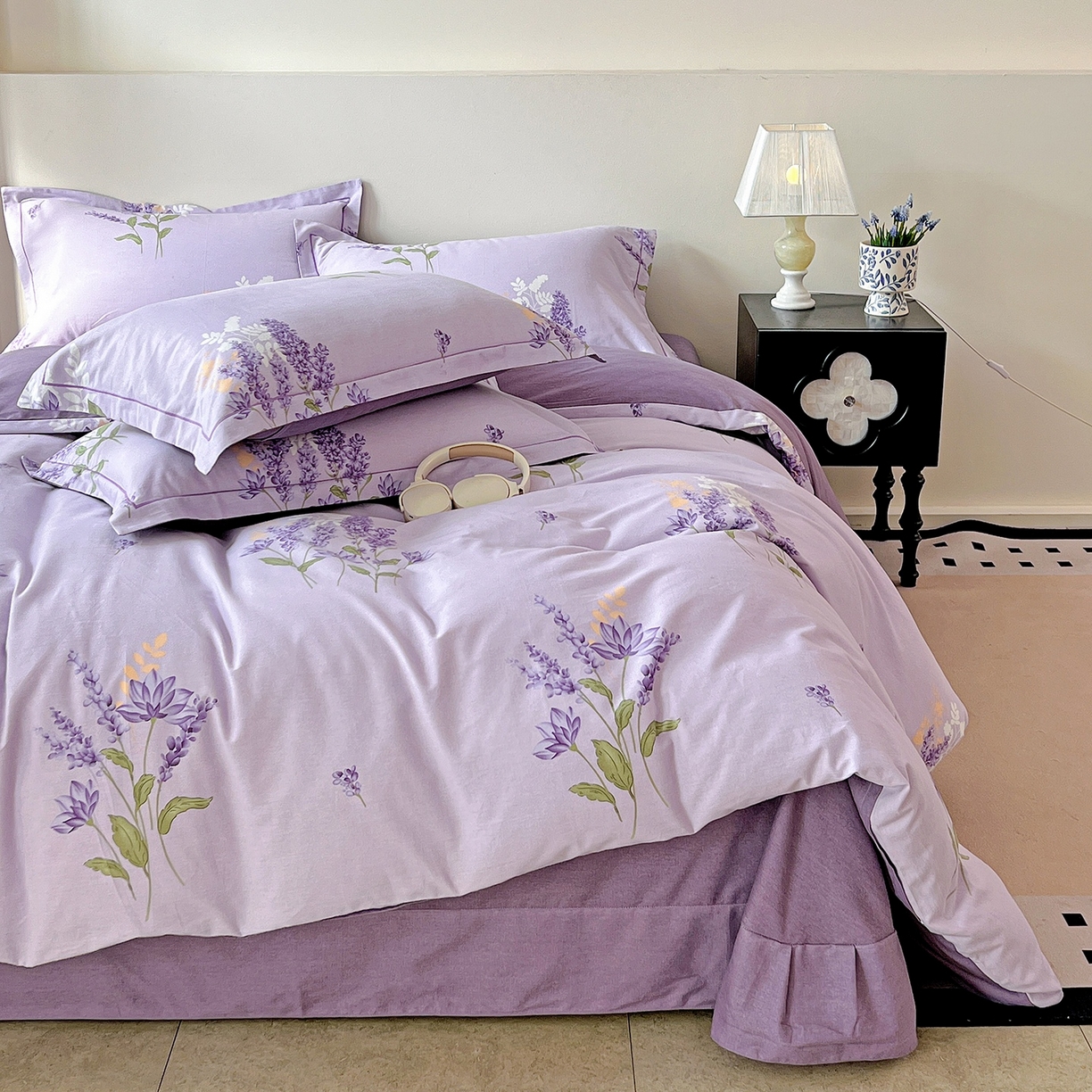 91家纺网 家纺一手货源 找家纺 亿梵家居 2026新款全棉纯棉磨毛四件套 风中摇曳-紫