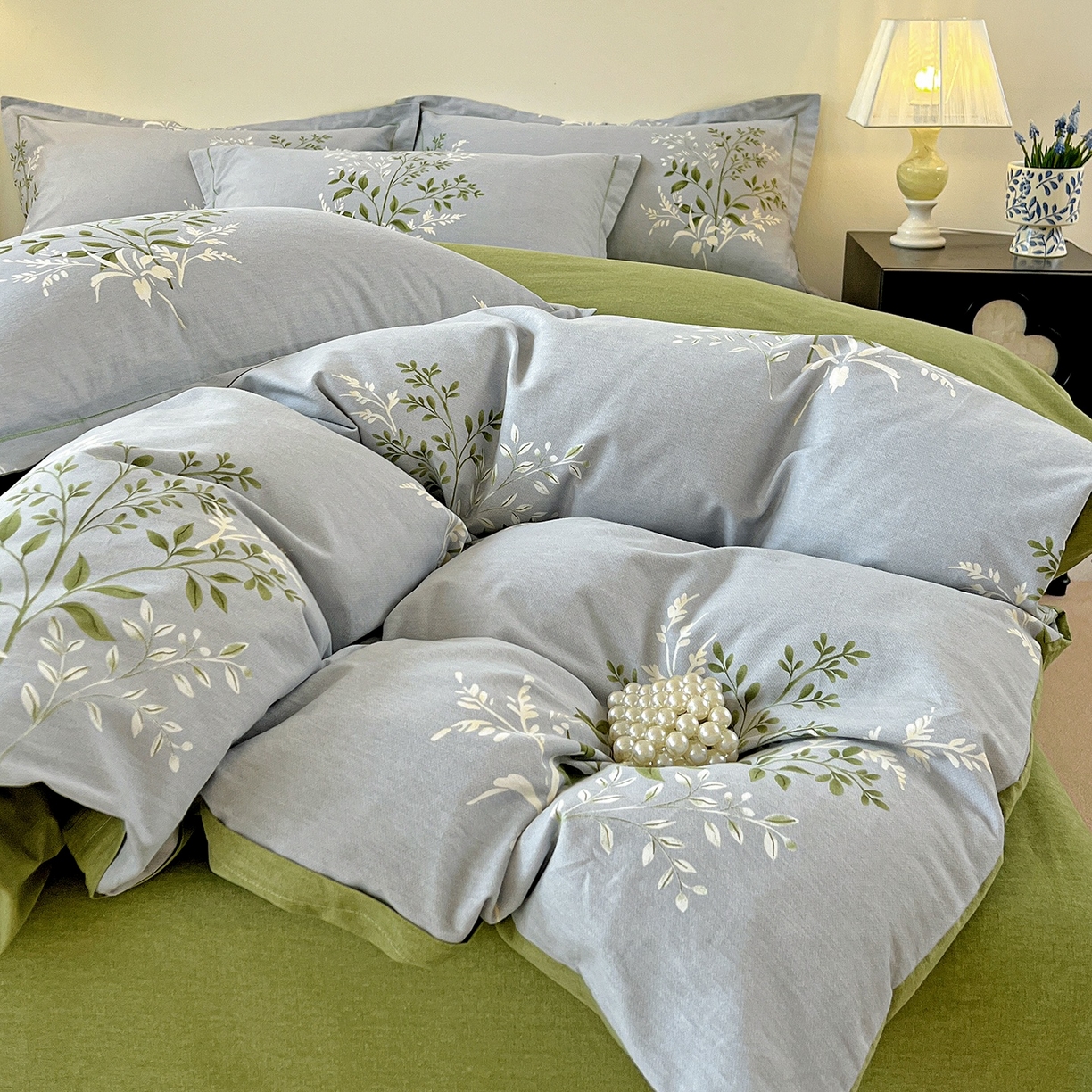 91家纺网 家纺一手货源 找家纺 亿梵家居 2026新款全棉纯棉磨毛四件套 漫日之夏-绿