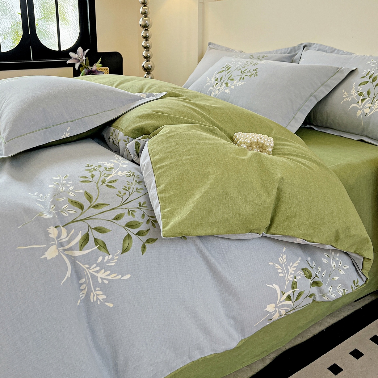 91家纺网 家纺一手货源 找家纺 亿梵家居 2026新款全棉纯棉磨毛四件套 漫日之夏-绿