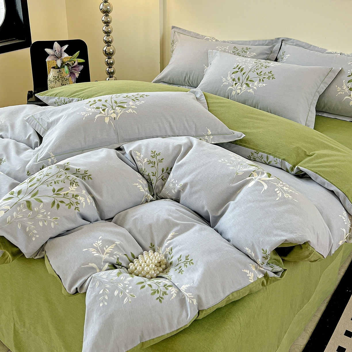 91家纺网 家纺一手货源 找家纺 亿梵家居 2026新款全棉纯棉磨毛四件套 漫日之夏-绿