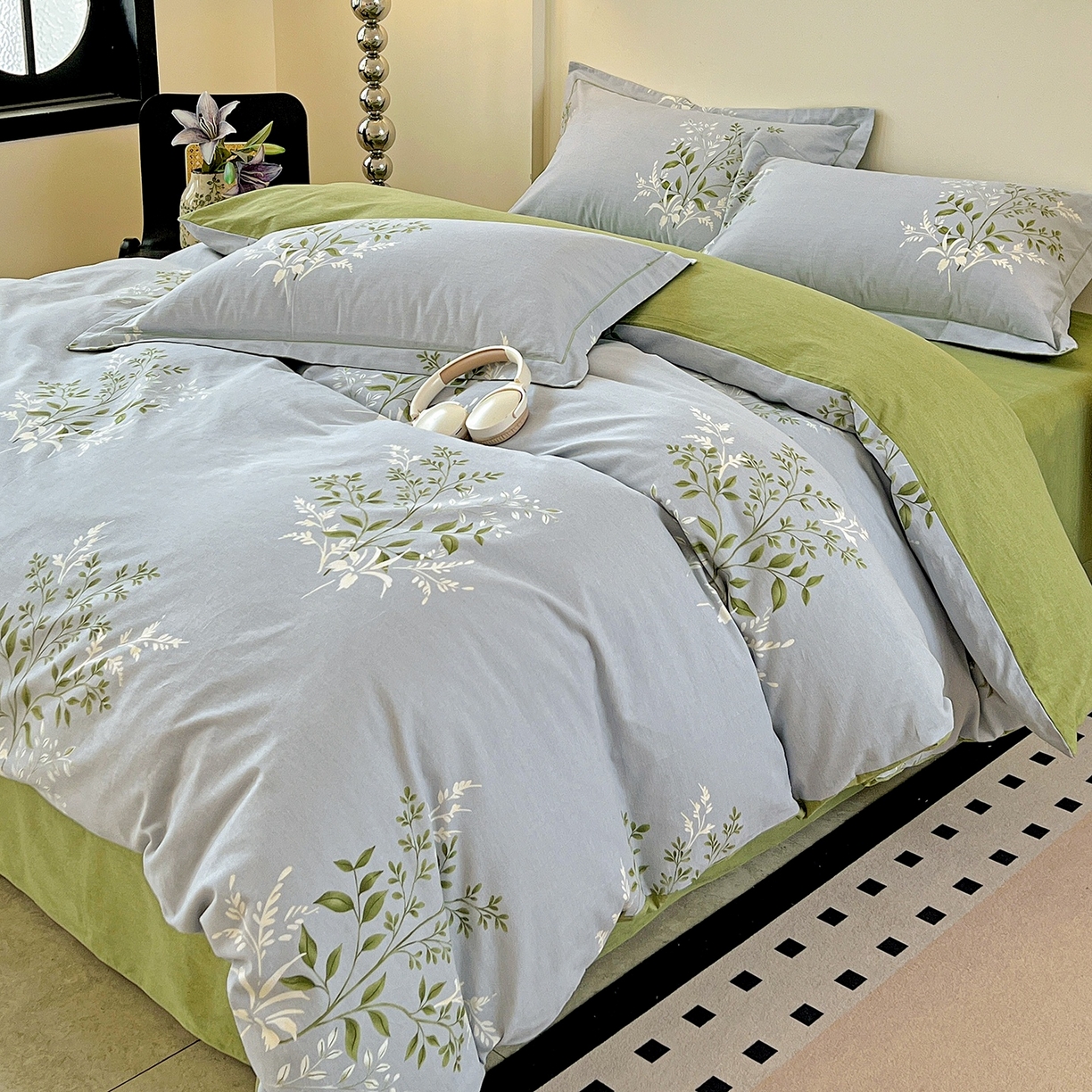 91家纺网 家纺一手货源 找家纺 亿梵家居 2026新款全棉纯棉磨毛四件套 漫日之夏-绿