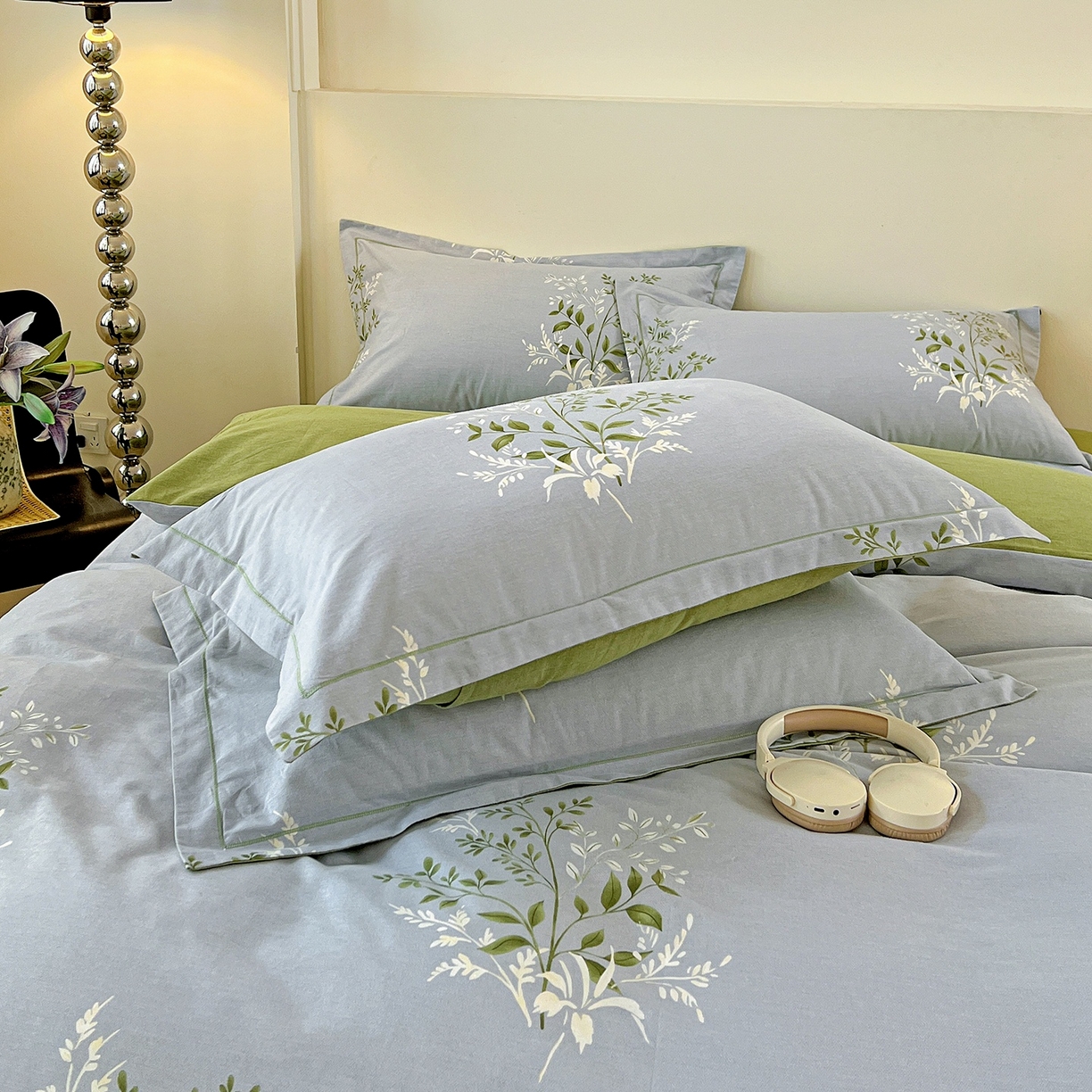 91家纺网 家纺一手货源 找家纺 亿梵家居 2026新款全棉纯棉磨毛四件套 漫日之夏-绿