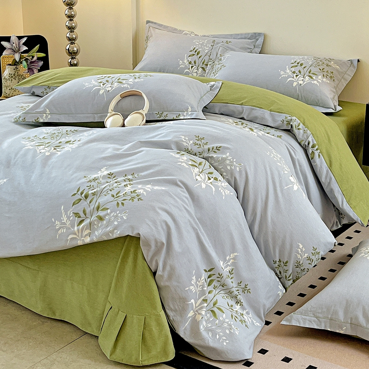 91家纺网 家纺一手货源 找家纺 亿梵家居 2026新款全棉纯棉磨毛四件套 漫日之夏-绿