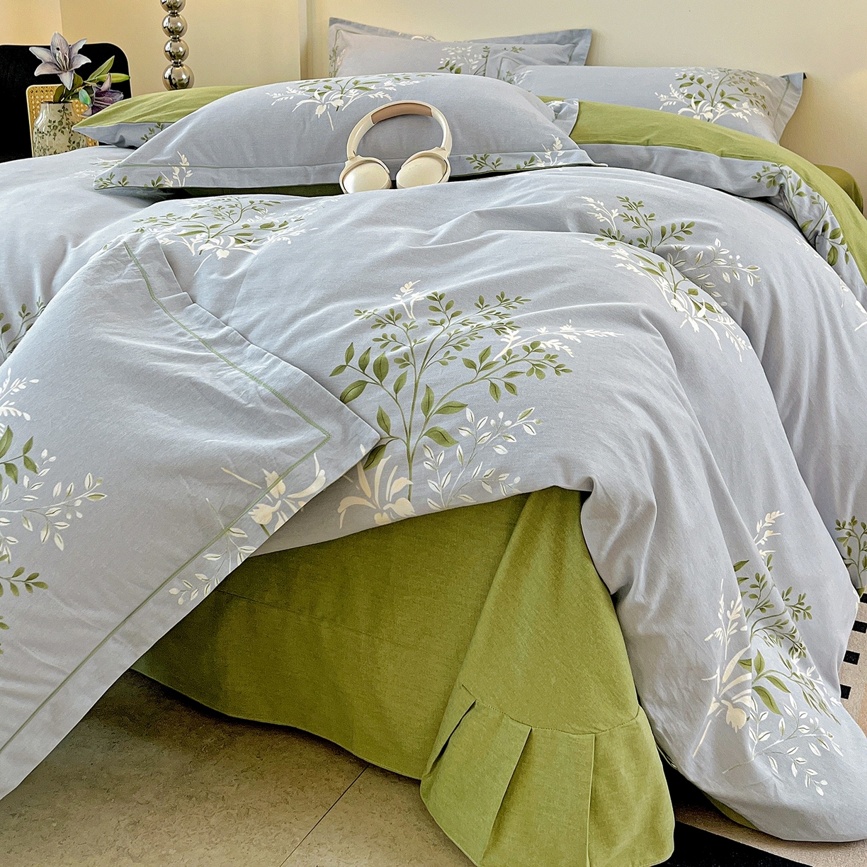 91家纺网 家纺一手货源 找家纺 亿梵家居 2026新款全棉纯棉磨毛四件套 漫日之夏-绿