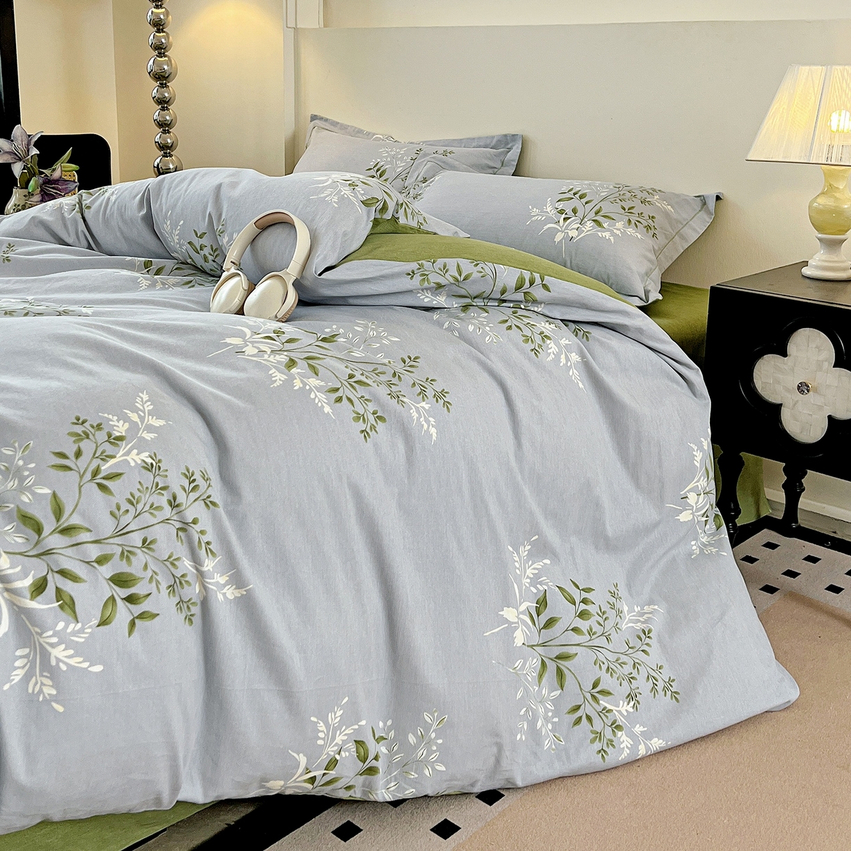 91家纺网 家纺一手货源 找家纺 亿梵家居 2026新款全棉纯棉磨毛四件套 漫日之夏-绿