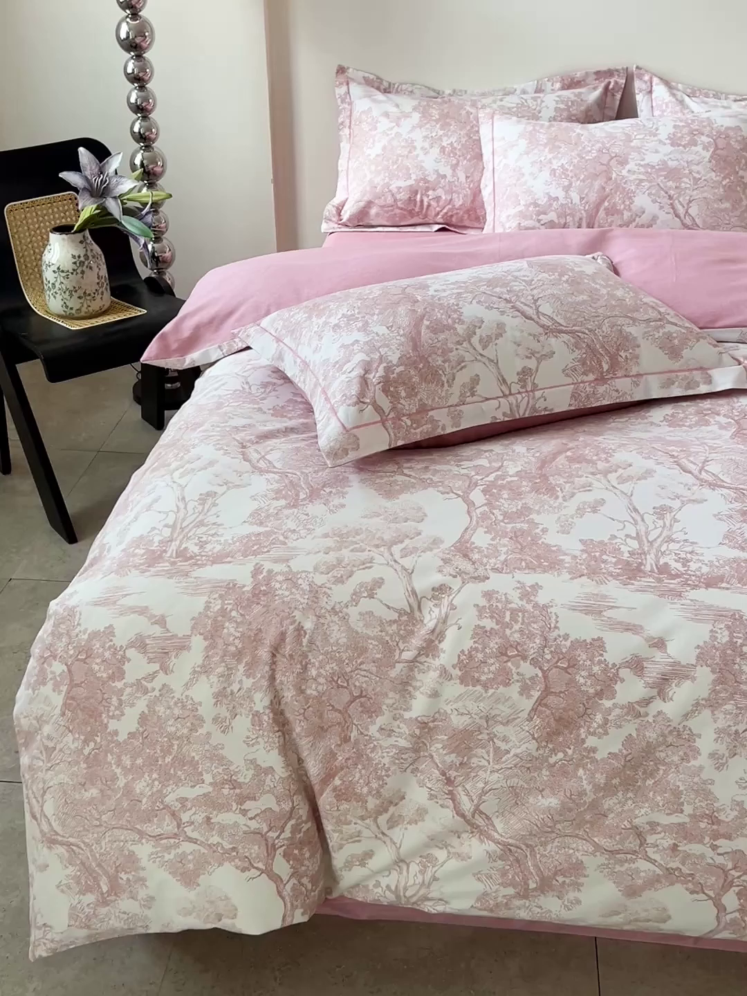 91家纺网 家纺一手货源 找家纺 亿梵家居 2026新款全棉纯棉磨毛四件套 沁语繁花-粉