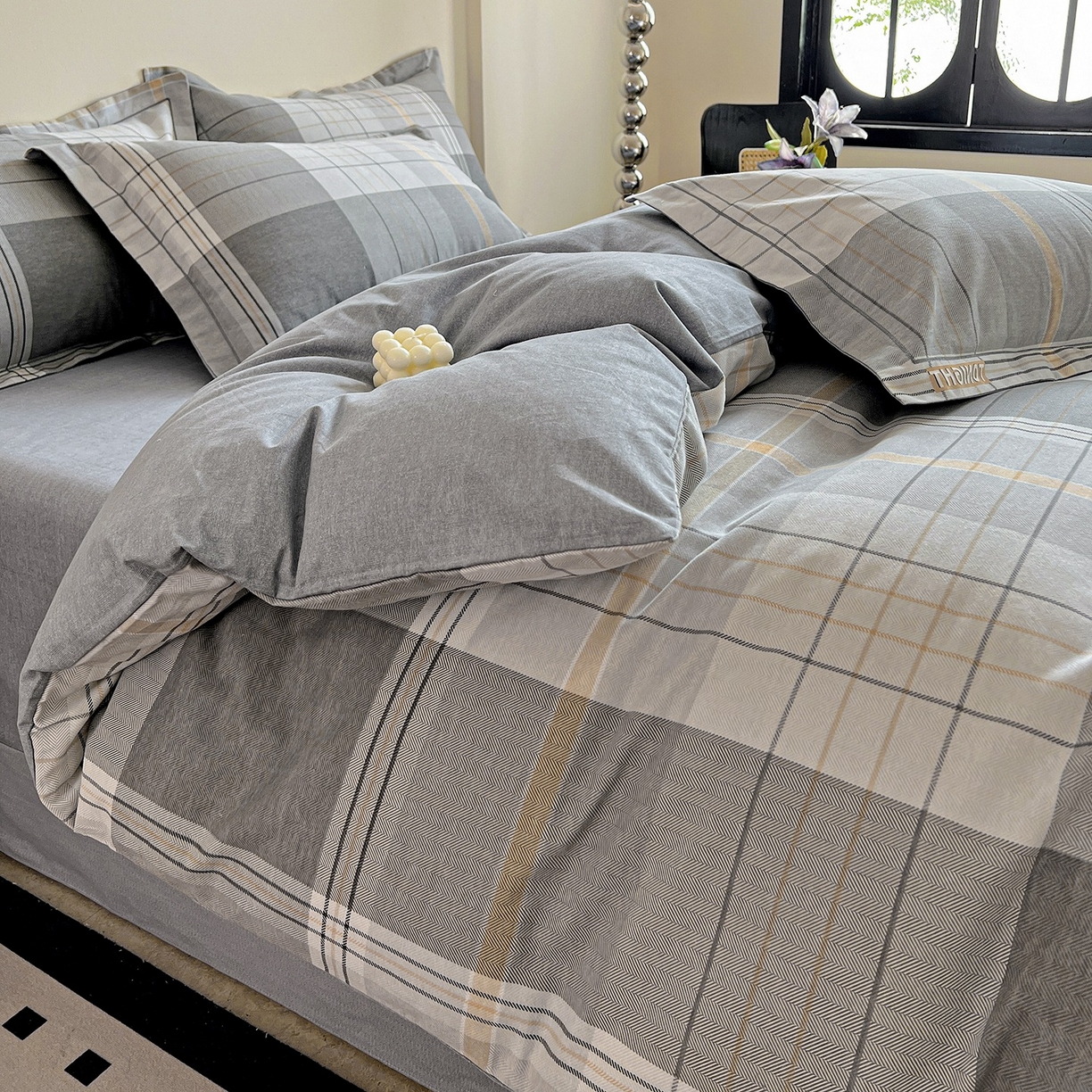 91家纺网 家纺一手货源 找家纺 亿梵家居 2026新款全棉纯棉磨毛四件套 赛普斯-灰