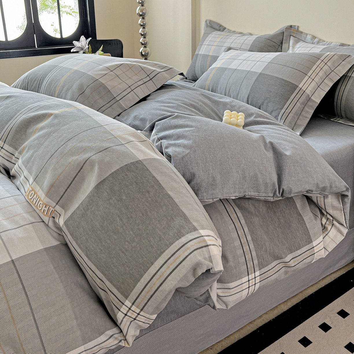 91家纺网 家纺一手货源 找家纺 亿梵家居 2026新款全棉纯棉磨毛四件套 赛普斯-灰