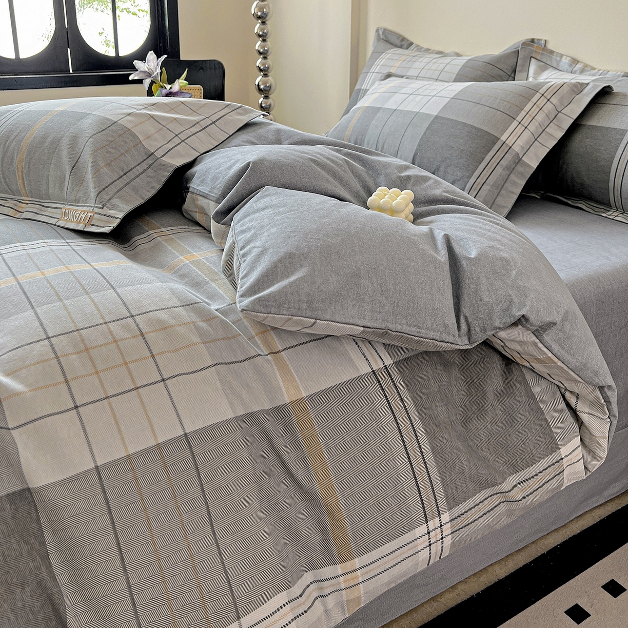 91家纺网 家纺一手货源 找家纺 亿梵家居 2026新款全棉纯棉磨毛四件套 赛普斯-灰