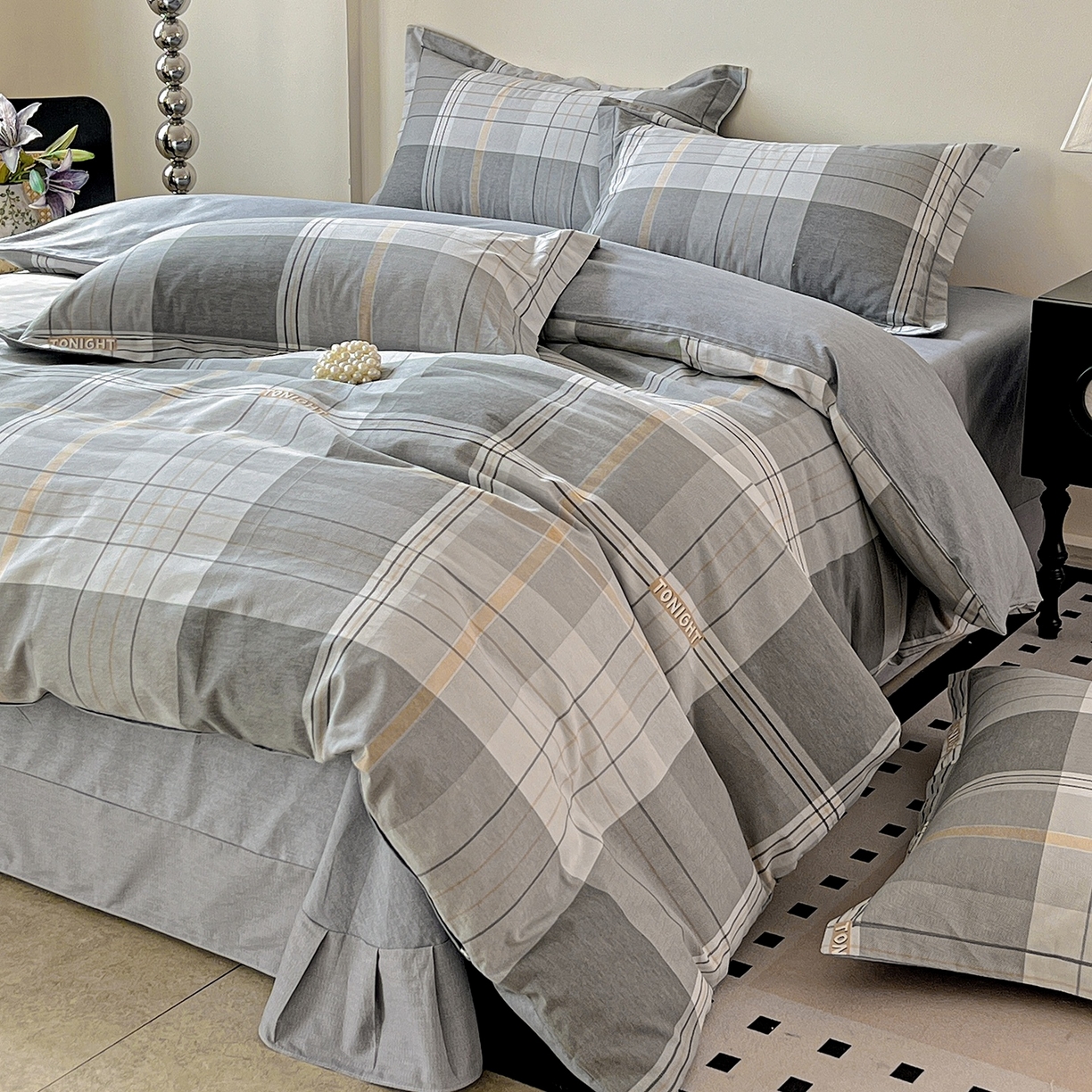 91家纺网 家纺一手货源 找家纺 亿梵家居 2026新款全棉纯棉磨毛四件套 赛普斯-灰