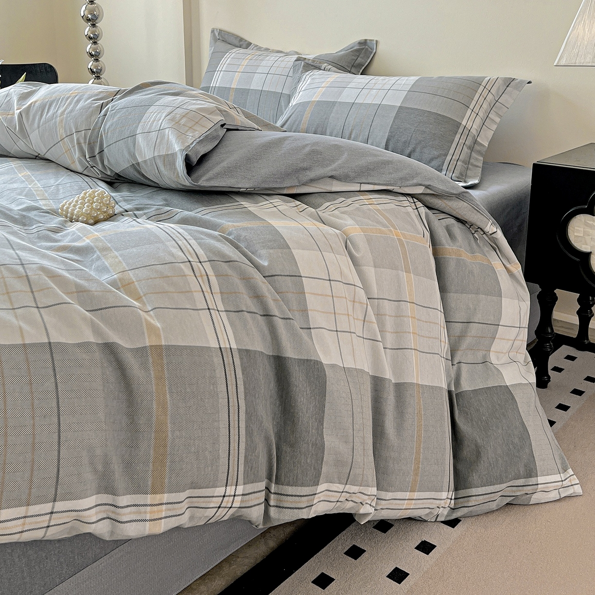 91家纺网 家纺一手货源 找家纺 亿梵家居 2026新款全棉纯棉磨毛四件套 赛普斯-灰