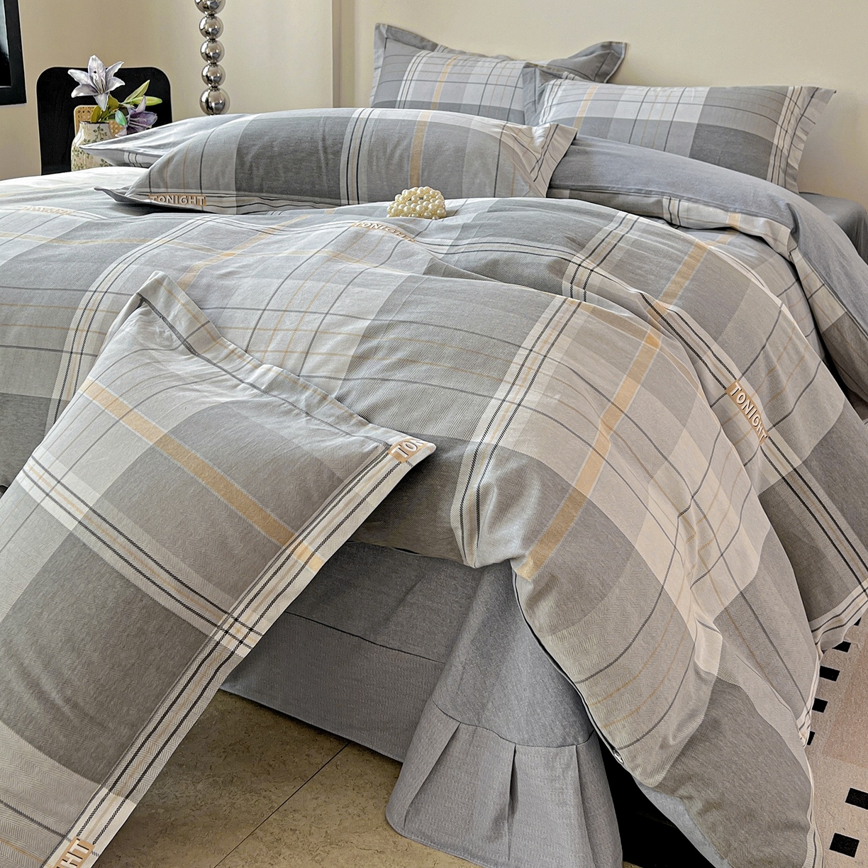 91家纺网 家纺一手货源 找家纺 亿梵家居 2026新款全棉纯棉磨毛四件套 赛普斯-灰