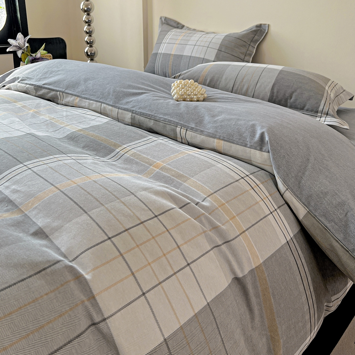 91家纺网 家纺一手货源 找家纺 亿梵家居 2026新款全棉纯棉磨毛四件套 赛普斯-灰