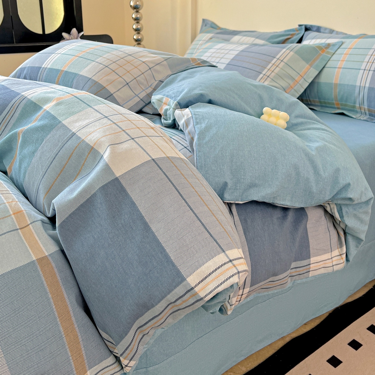 91家纺网 家纺一手货源 找家纺 亿梵家居 2026新款全棉纯棉磨毛四件套 赛普斯-蓝