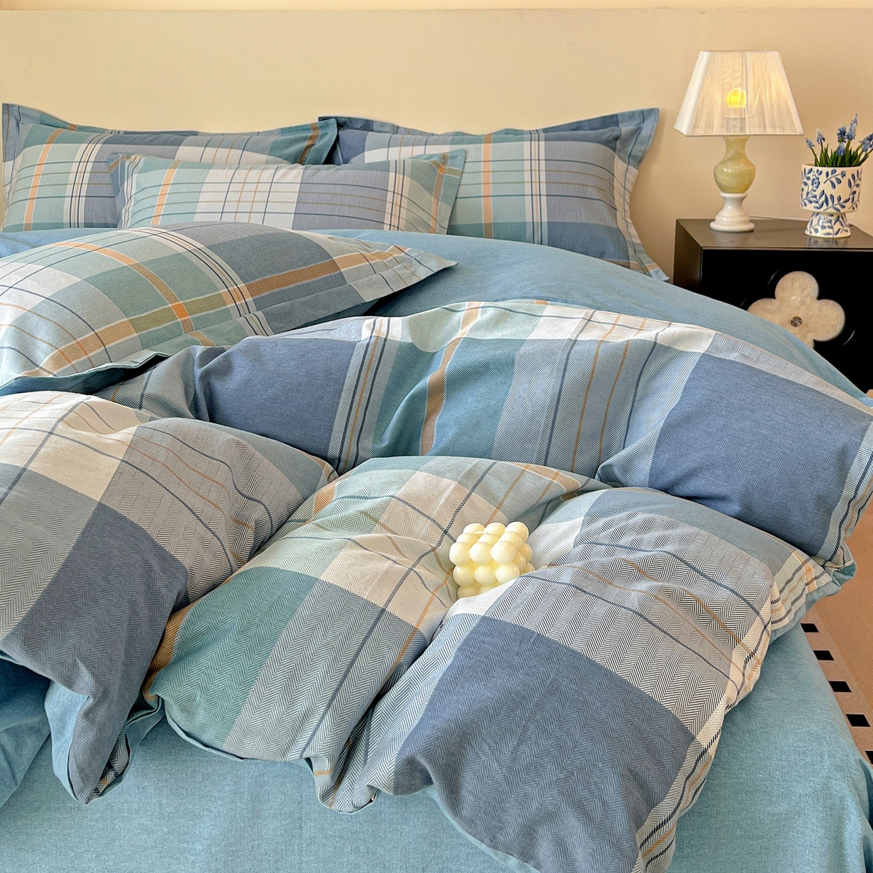 91家纺网 家纺一手货源 找家纺 亿梵家居 2026新款全棉纯棉磨毛四件套 赛普斯-蓝