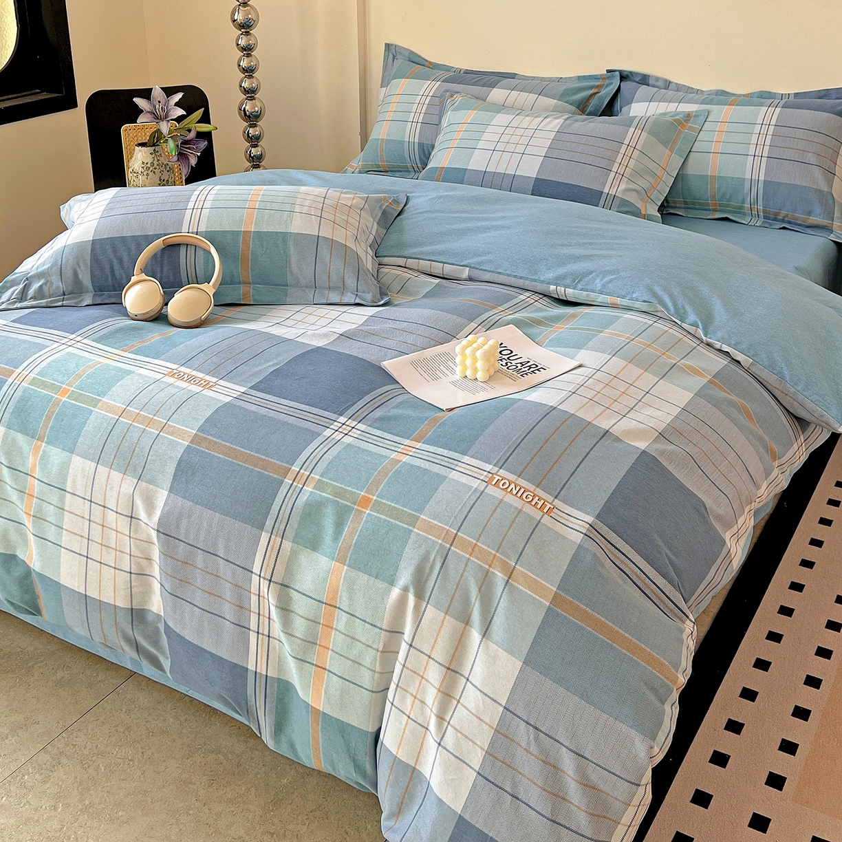 91家纺网 家纺一手货源 找家纺 亿梵家居 2026新款全棉纯棉磨毛四件套 赛普斯-蓝