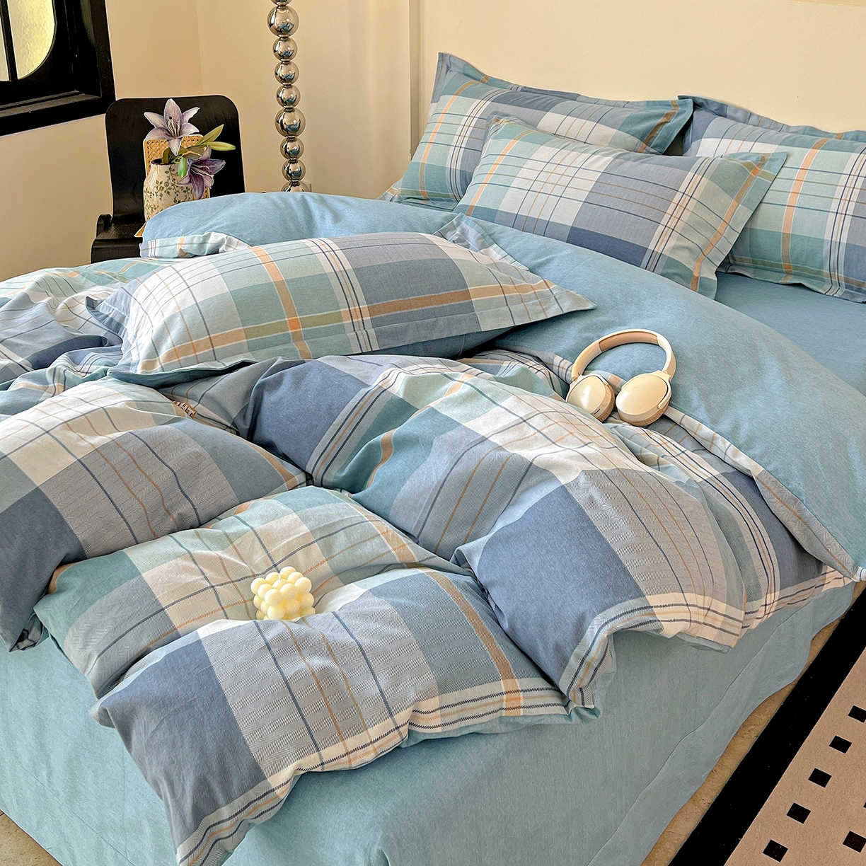 91家纺网 家纺一手货源 找家纺 亿梵家居 2026新款全棉纯棉磨毛四件套 赛普斯-蓝