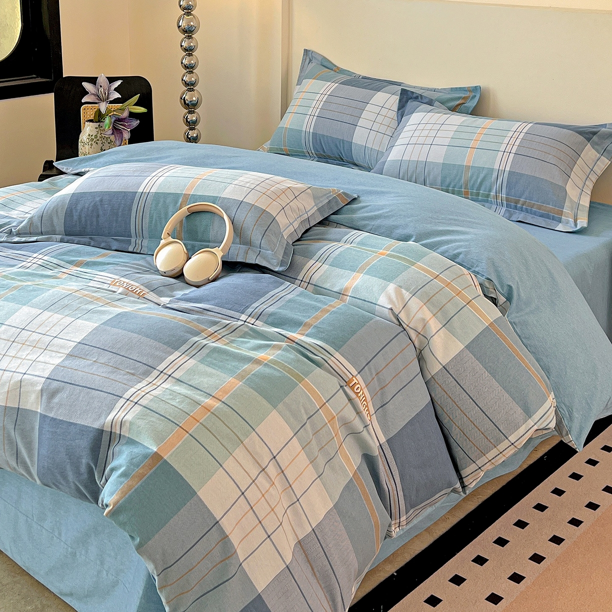 91家纺网 家纺一手货源 找家纺 亿梵家居 2026新款全棉纯棉磨毛四件套 赛普斯-蓝